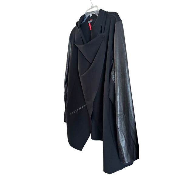 NWT SPANX Drape Front Jacket Ponte Faux Leather Wrap Cardigan Waterfall Black 3X - Picture 2 of 6